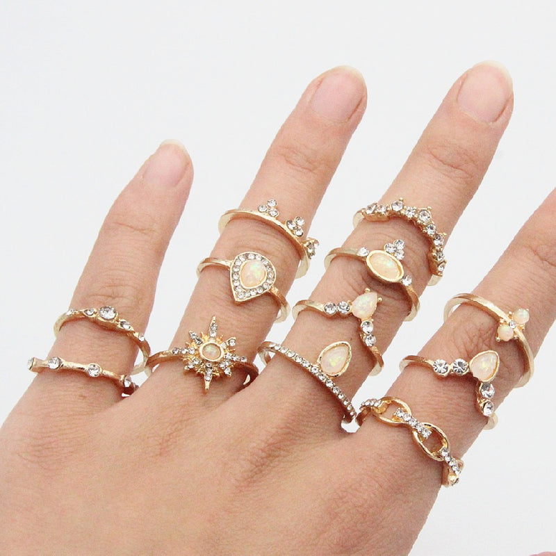 Fashion Gemstone Ring Set Crown Star 12 Pieces SI-RING-010 - Special Item