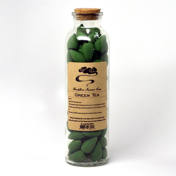 Glass Bottle Backflow Incense Cone 68pcs Per Bottle Green Tea IC-08 - Special Item